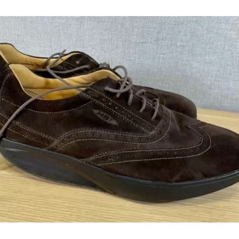 MBT Isimo Men's Dark Brown Suede Wingtip Oxford Rocker Bottom Shoes